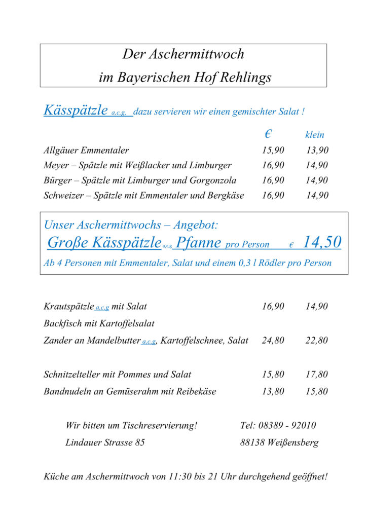 Gerichte für Aschermittwoch